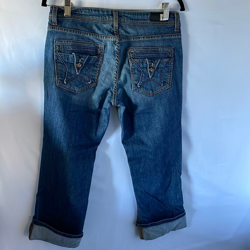 People’s liberation blue jeans Tanya Capri size 29 made in the USA cuffed bottom